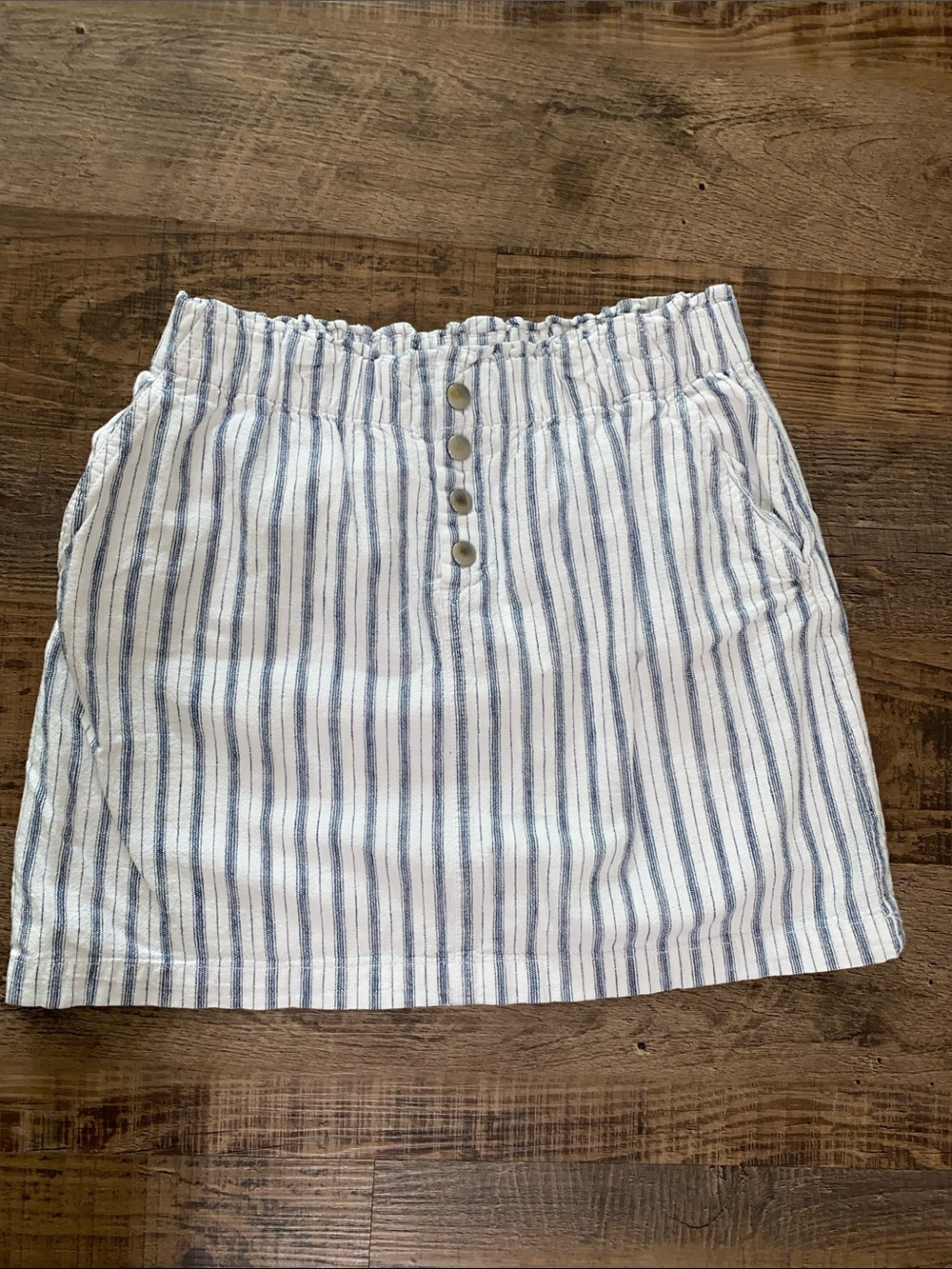 LOFT Blue and White Striped Elastic-Waist Mini Skirt